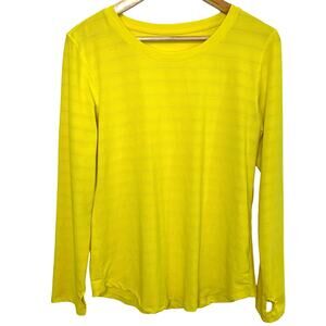 Zyia Yellow Long Sleeve M Neon Thumbholes Lightweight Striped Activewear
